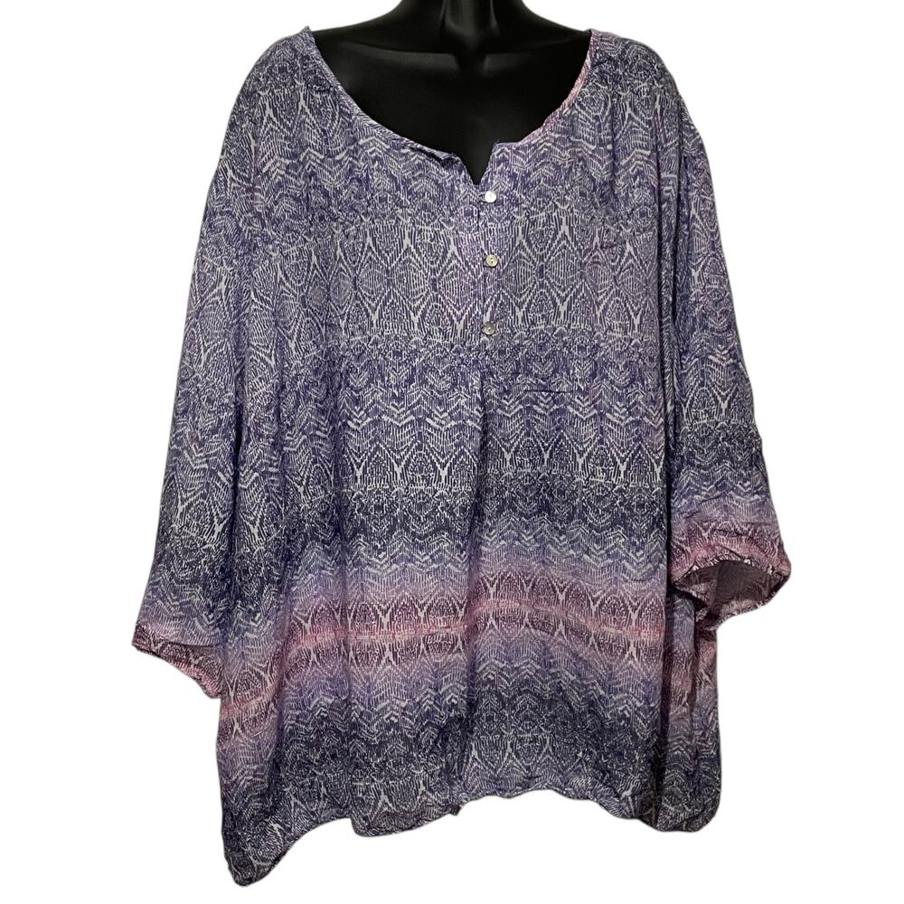 Catherines Womens Blouse Plus Size 30/32W Purple Santa Fe Peasant Top Pullover